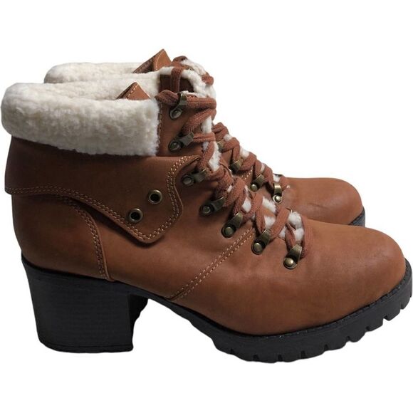 MIA Tallia Brown Faux Fur Ankle Boots - Picture 3 of 11